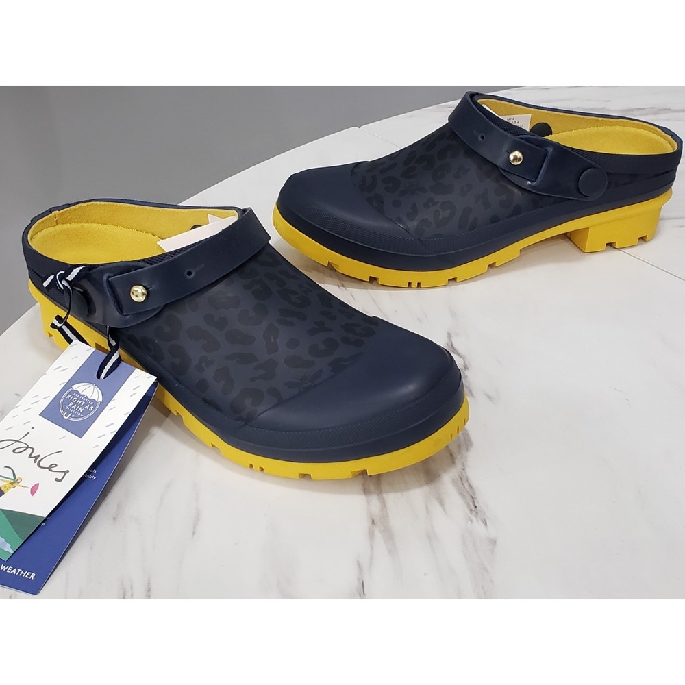 NEW NO BOX SIZE 9 Joules Welly Clog Navy Leopard SLIP ON SHOES WATERPROOF GARDEN
